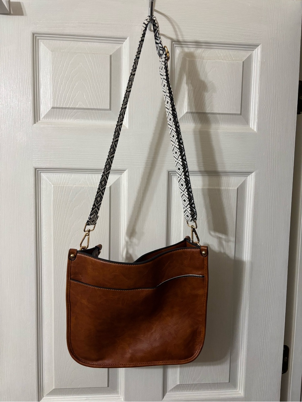 Tan Faux Leather Crossbody Bag with 2 Straps